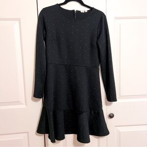 Gap Black Long Sleeve Polka Dot Peplum Skirt Dress